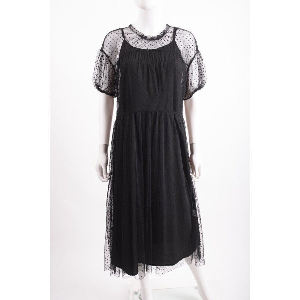 Draย WomansโBaldwin Maxi Dress Size SโBlack Flocked Polka Dot w slipโNWT